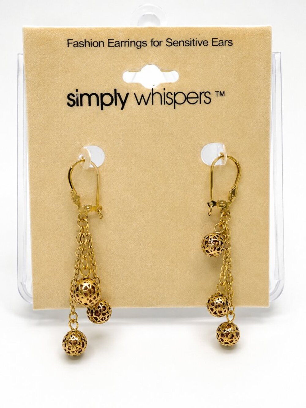 Simply Whispers Gold Tone Dangle Earrings for Sensitive Ears NWT